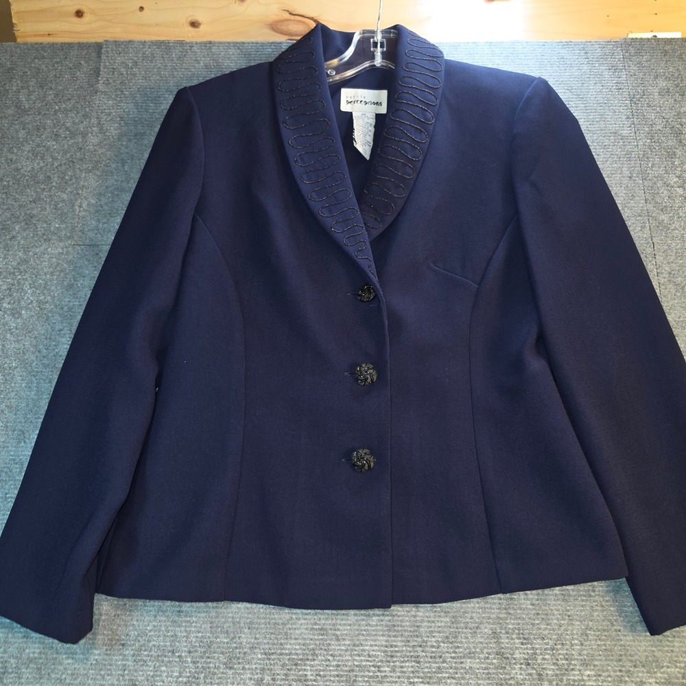 Petite Perceptions Blazer Women 6P Navy Blue Good Beaded Collar Professional
